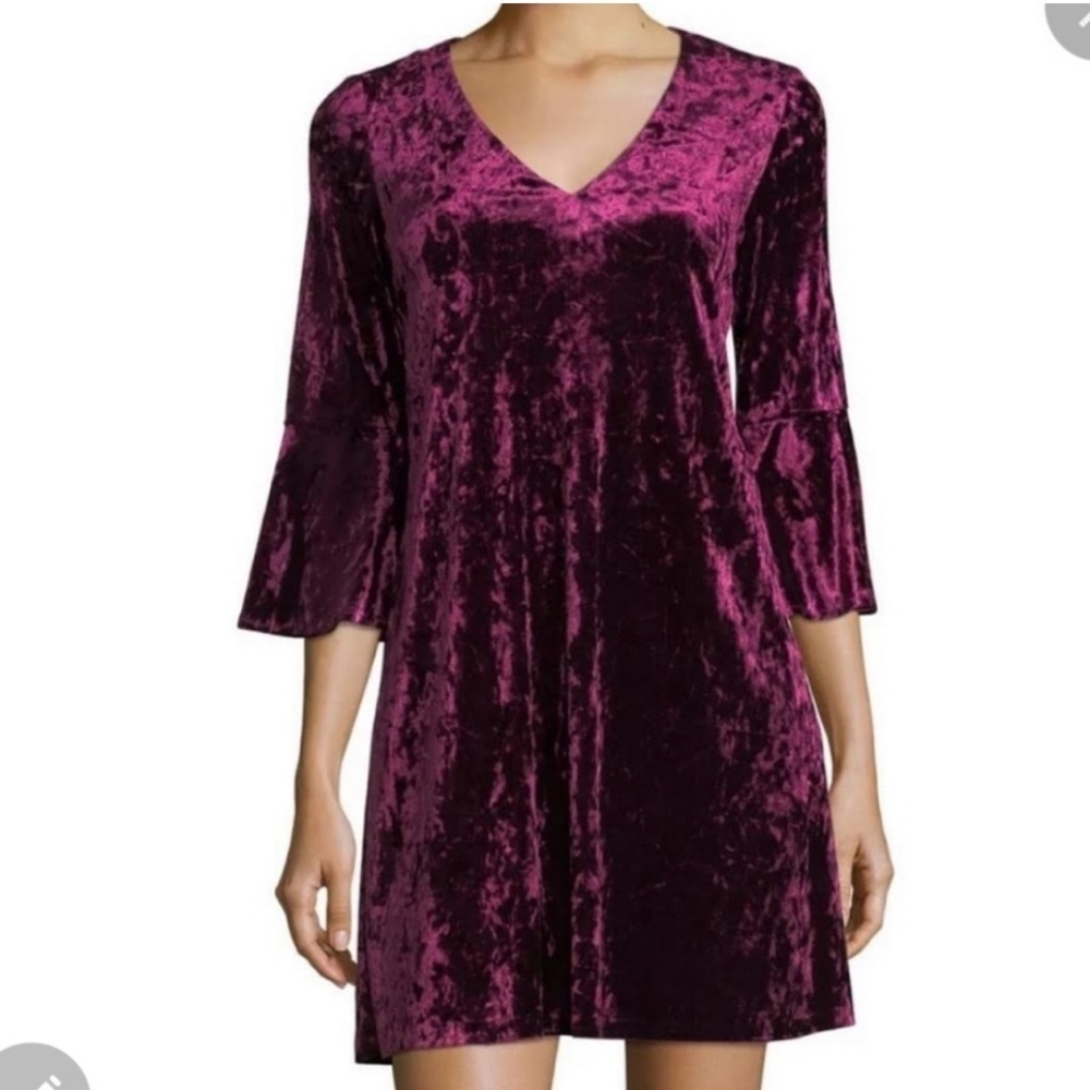 Eliza J Berry Crushed Velvet Bell Sleeve Shift Dress Size 8 Cocktail Party